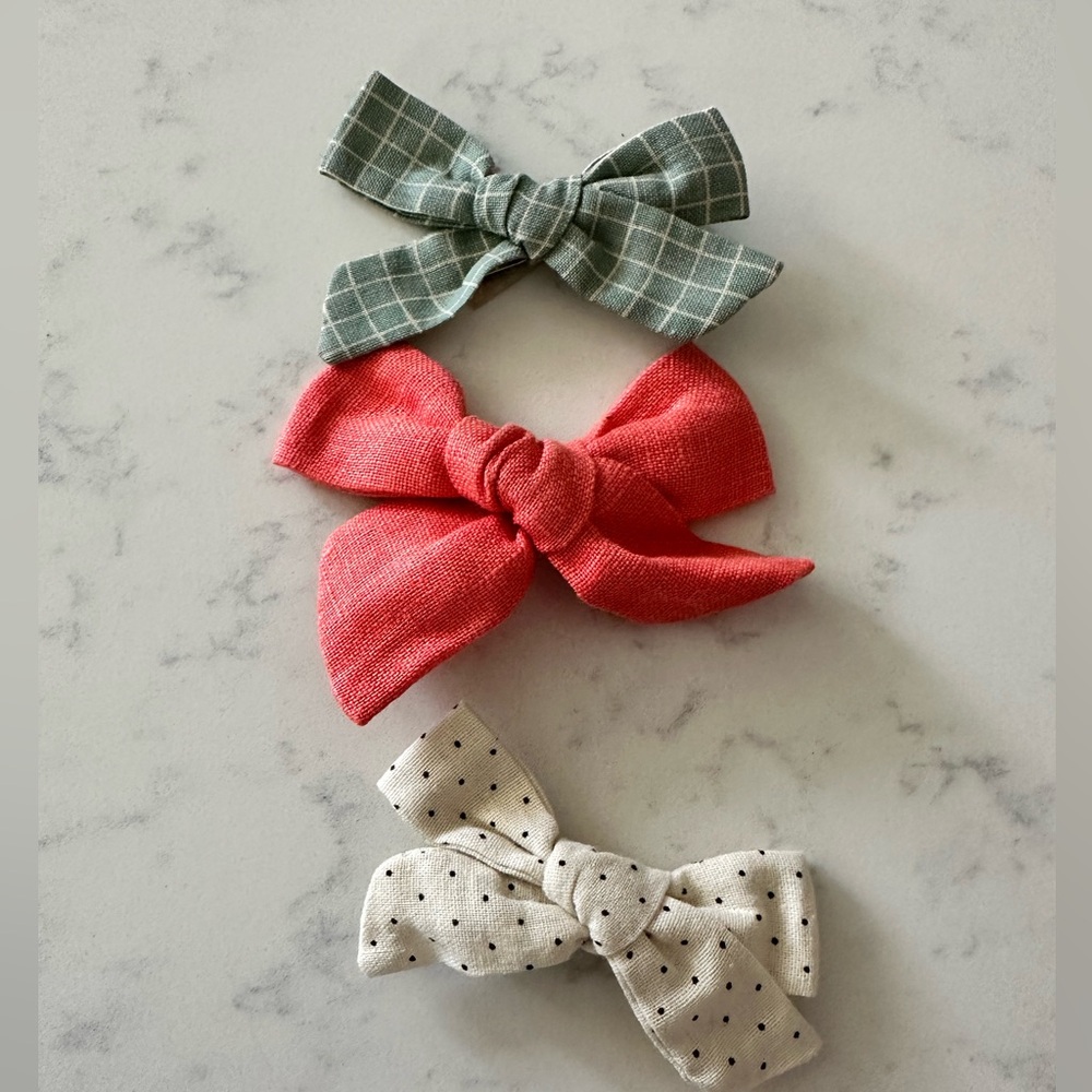 LITTLE POPPY CO COMPANY Lot 3 Bows Coral Green White Polka Dots